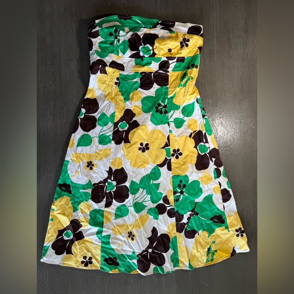 Vintage Floral Retro Dress B Smart White Yellow Green 8 6